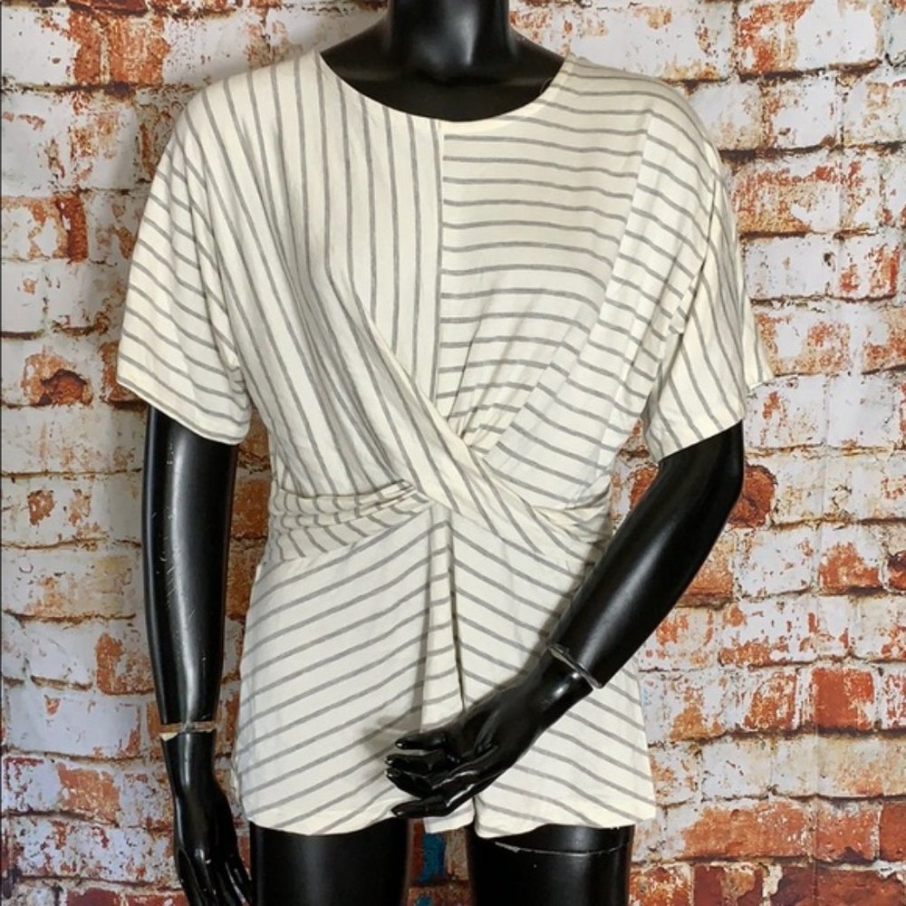 Emelia Grey Striped Peplum Top S